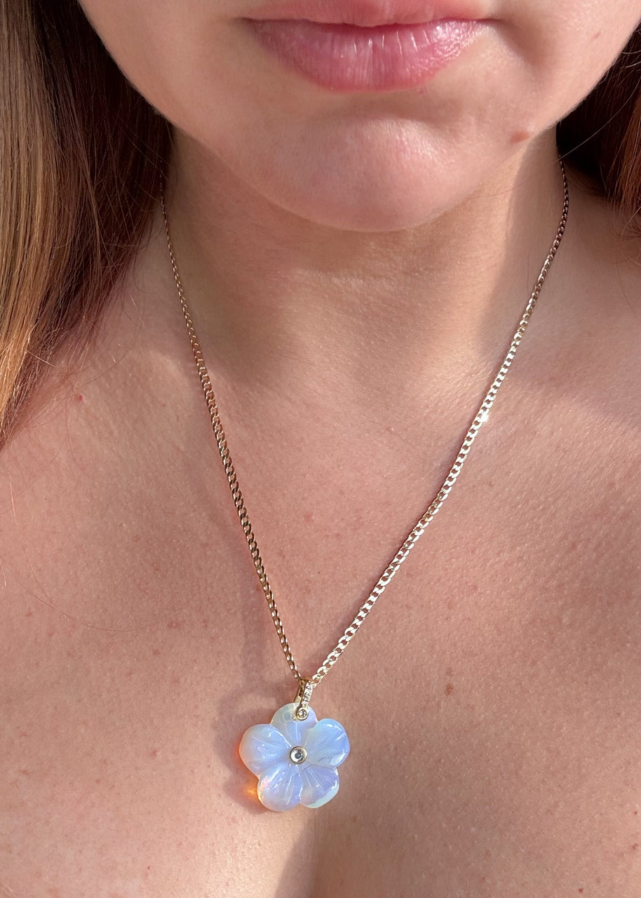 Opal Flower Crystal Stone Charm Necklace