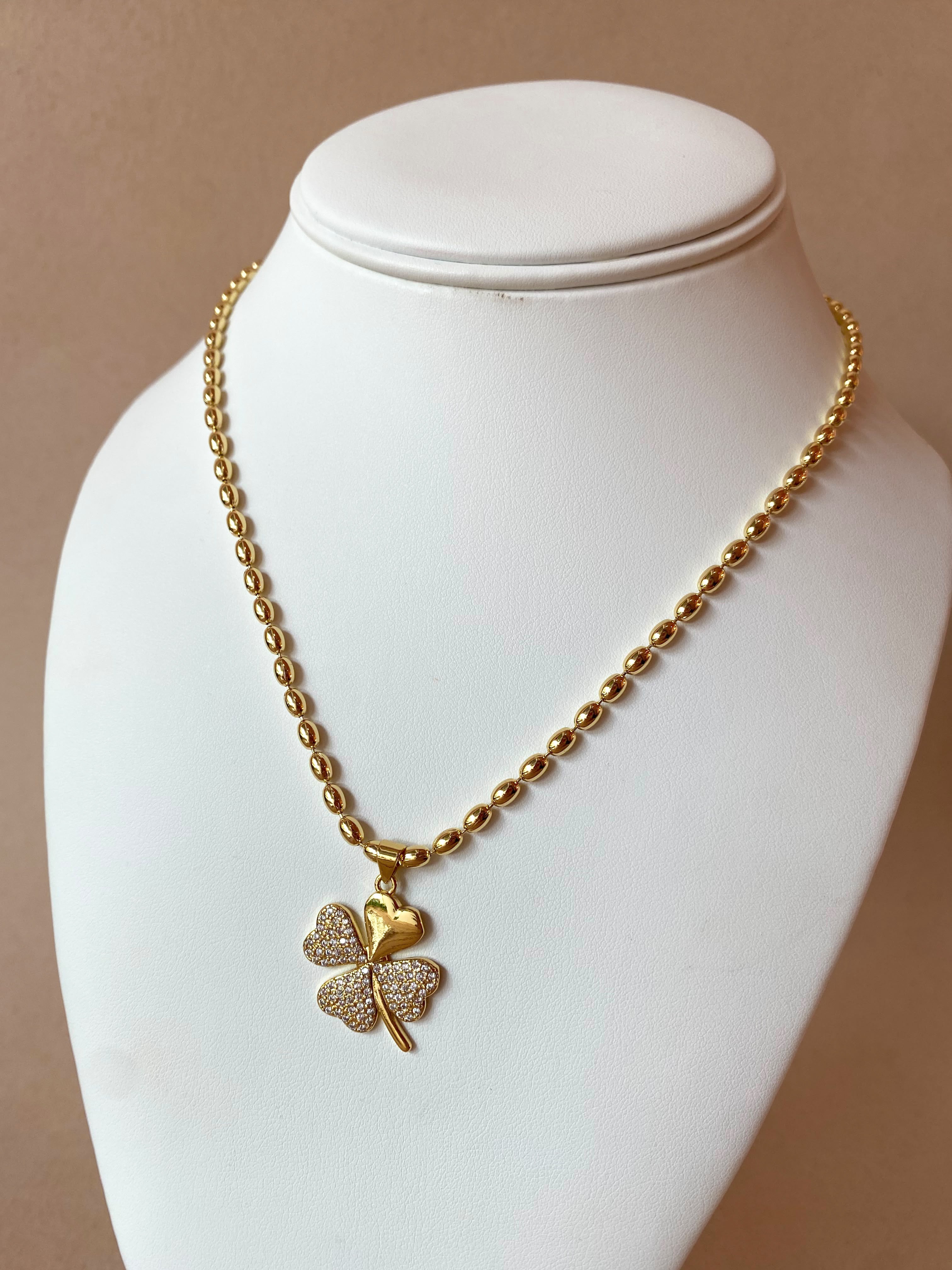 Golden Zircons Medium Clover Flower Necklace