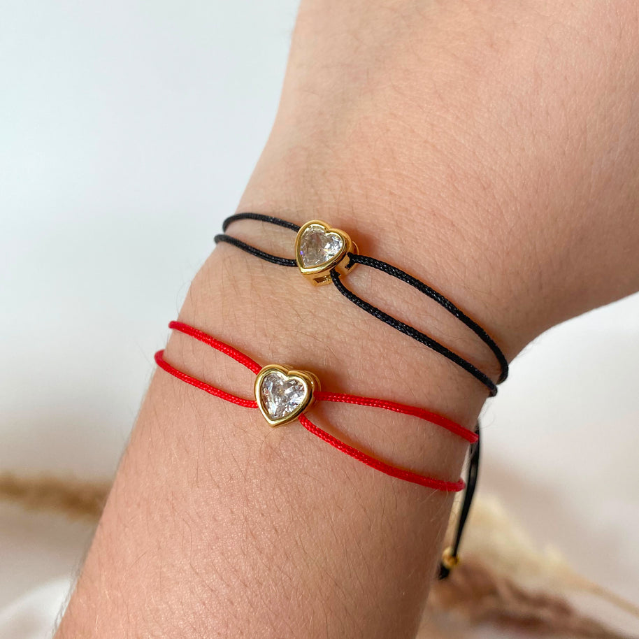 Black or Red Heart Crystal Thread Bracelets