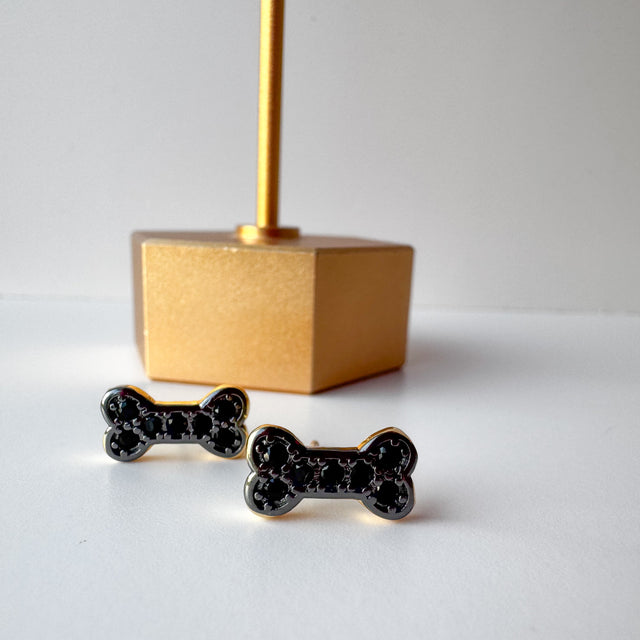 Black Zircon Puppy Bones Earrings