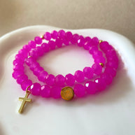 Rosary Style Pink and Orange Crystals Bracelets