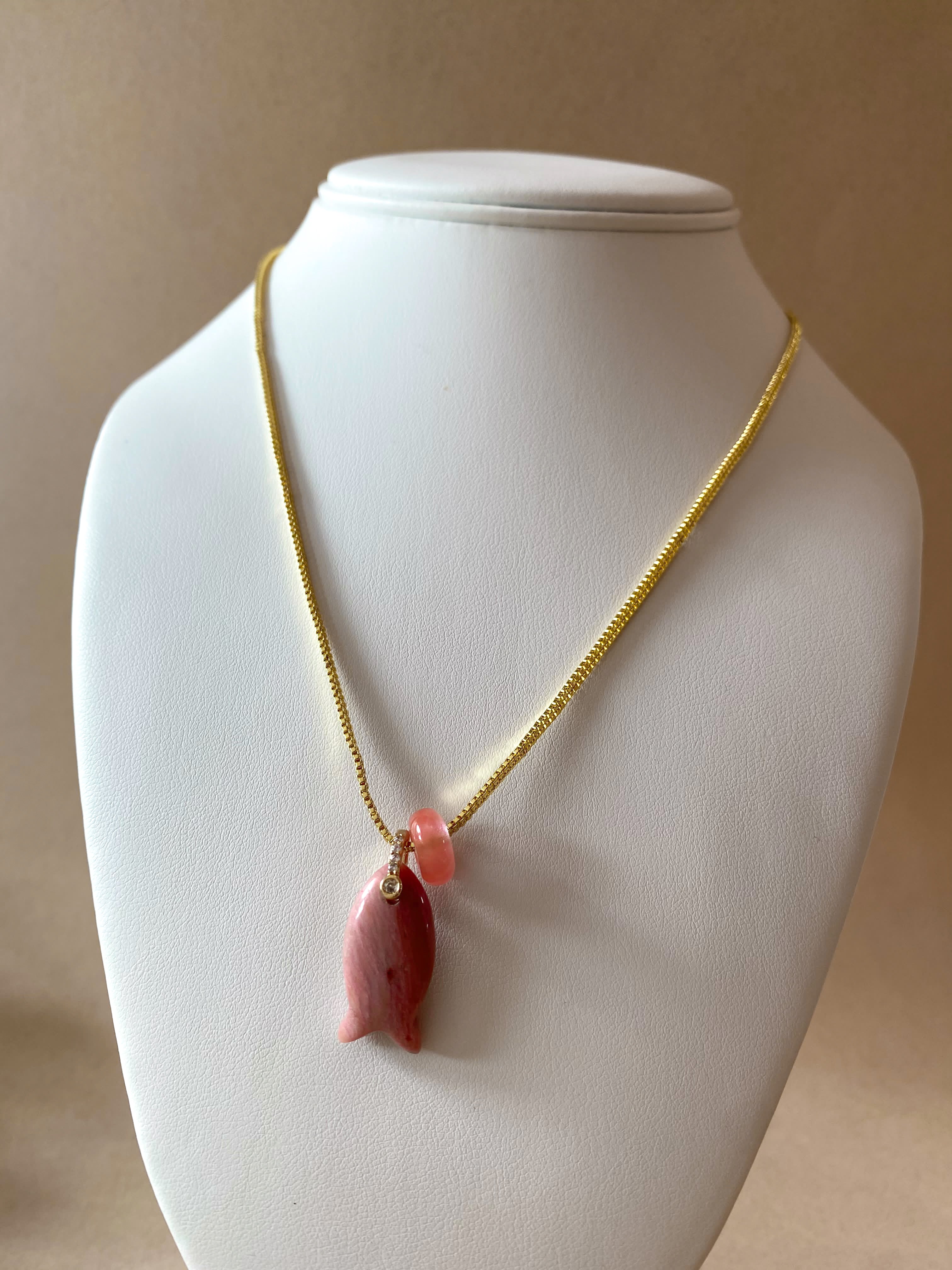 Fish Rhodochrosite and Turkish Stone Necklace