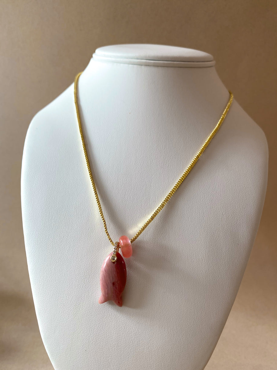 Fish Rhodochrosite and Turkish Stone Necklace