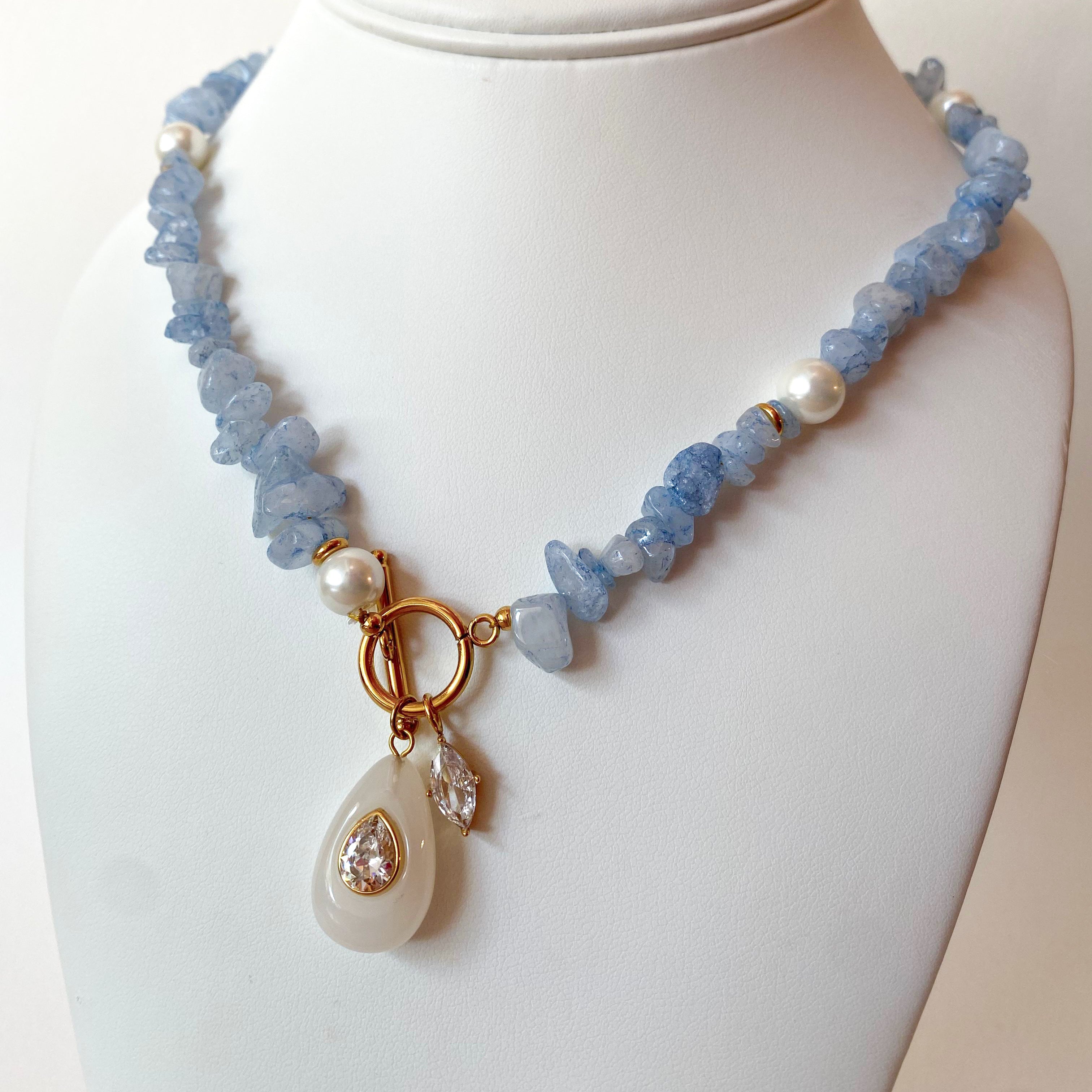 Beaded Gemstone Pearls Steel Necklace