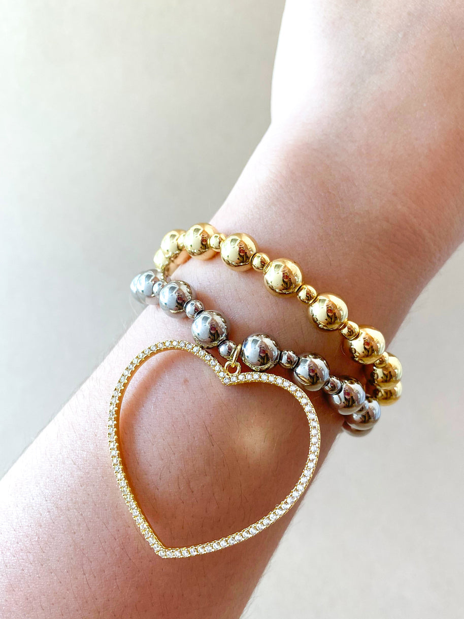 Silver & Gold Big Heart Elastics Bracelets