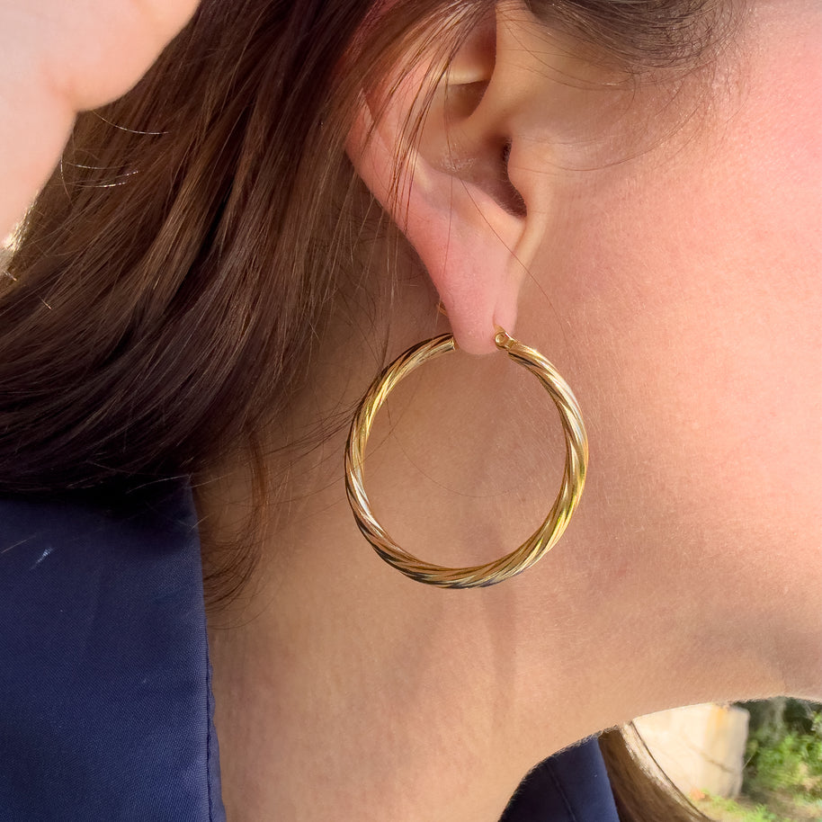Spiral Golden Steel Big Hoops