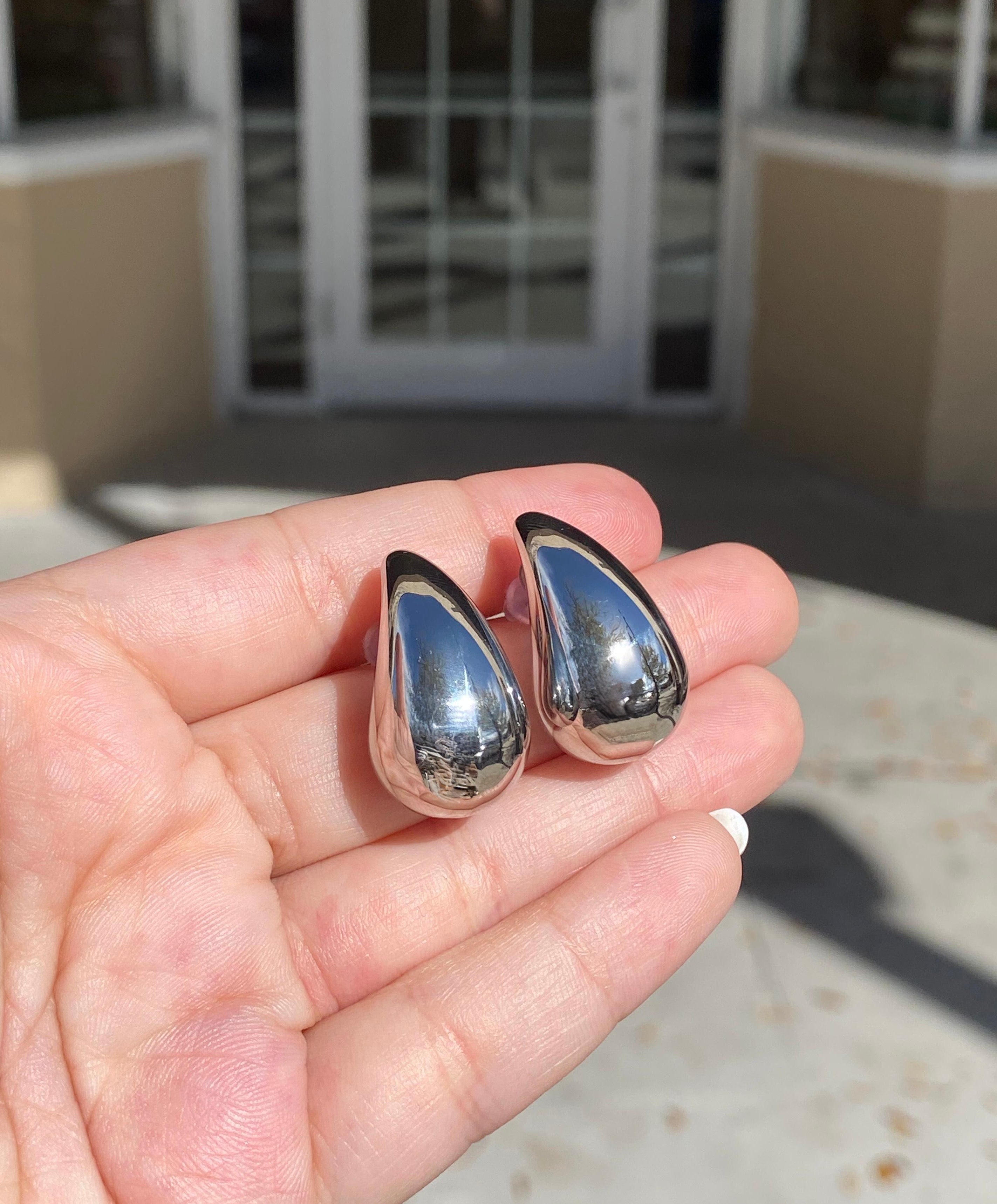 Big Drop Steel Silver & Gold Earrings