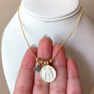 Virgin Divina Pastora and Black Heart Adjustable Necklace