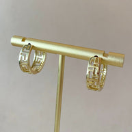 Greek Style Pattern Crystal Golden Hoops