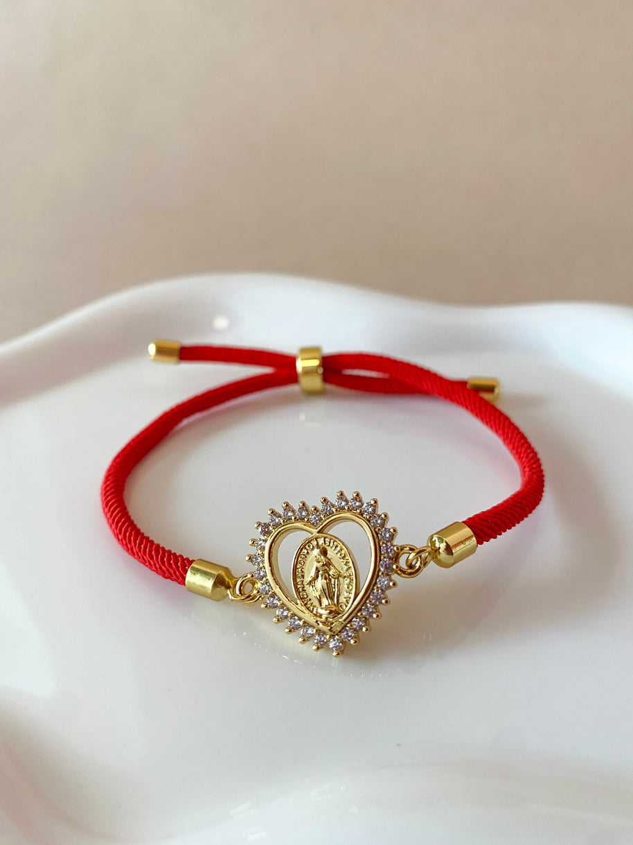 Crystals Guadalupe Heart Shape Charm Red or Brown Adjustable Bracelets