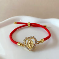 Crystals Guadalupe Heart Shape Charm Red or Brown Adjustable Bracelets