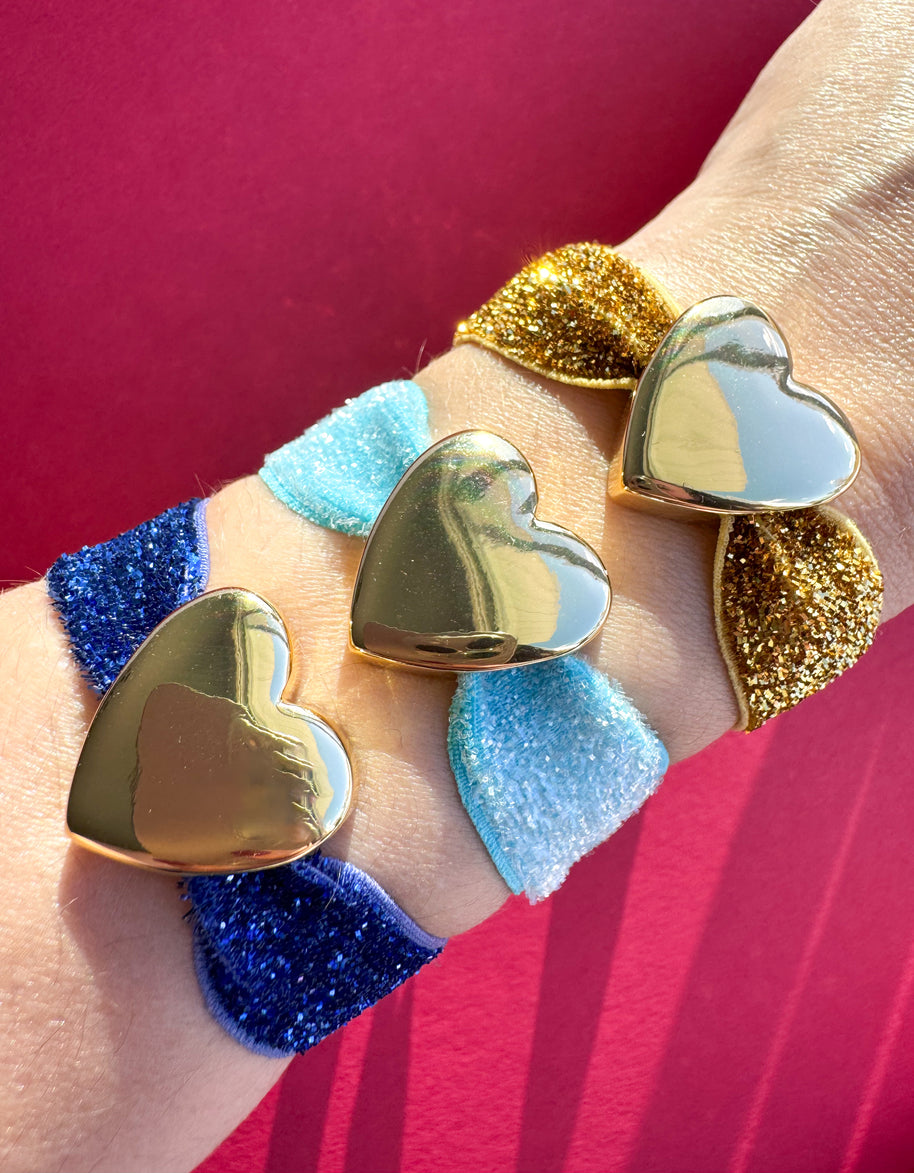 Brazaletes Elásticos Gold, Celeste y Azul Rey + Corazon Gold