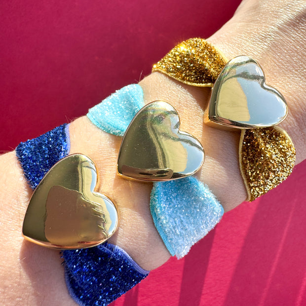 Brazaletes Elásticos Gold, Celeste y Azul Rey + Corazon Gold