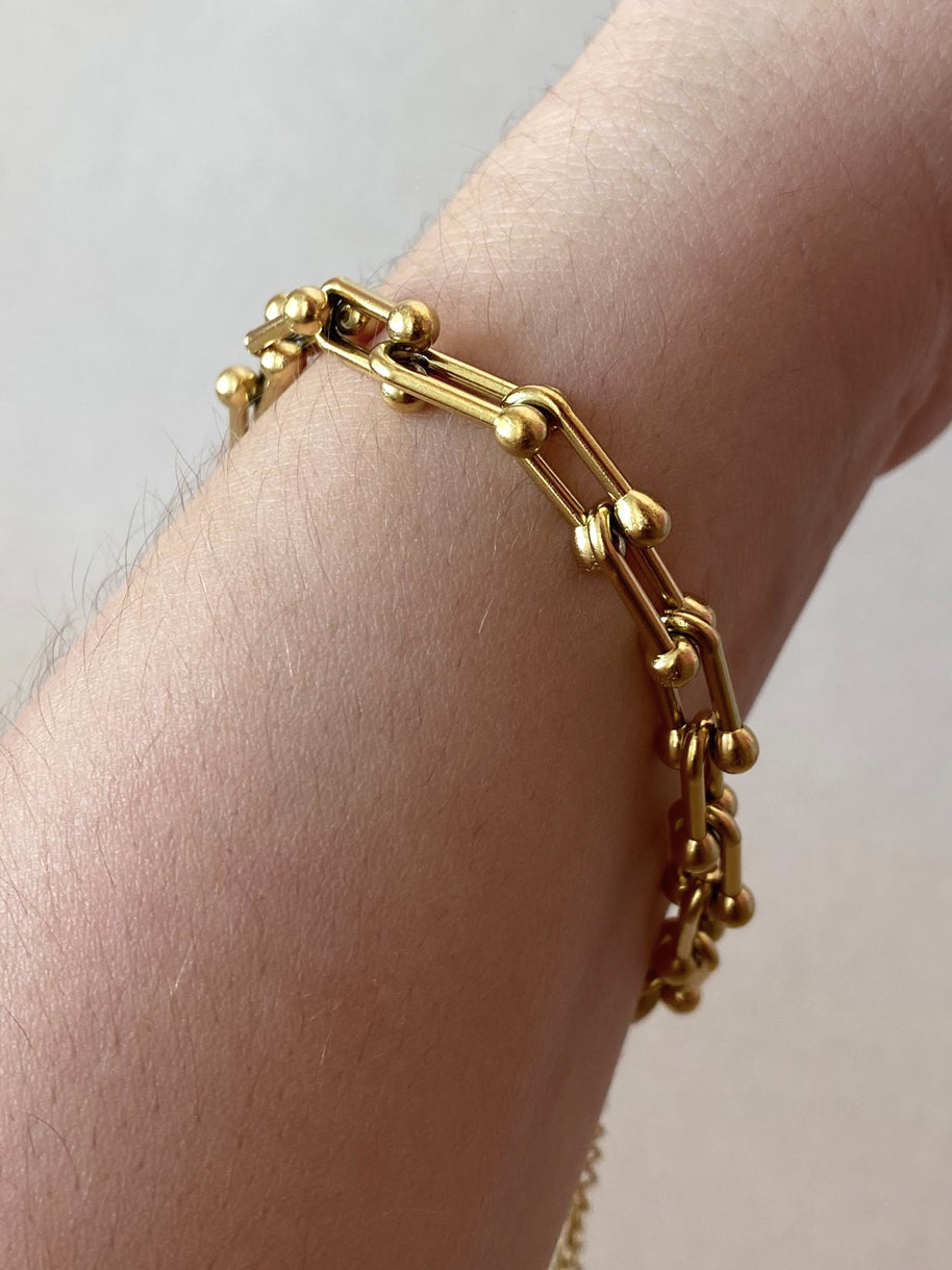 Steel Medium Links Golden Bracelet