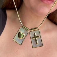Cross and Heart Mother of Pearl Scapular Adjustable Necklace