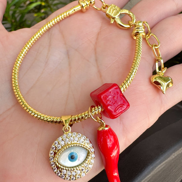 Brazalete Evil eye tuerca roja