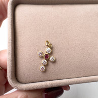Zirconia Cross with Red Stone – 18K Gold (750)🇮🇹