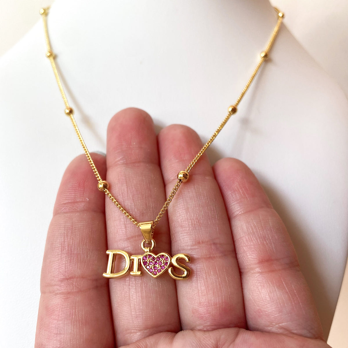 Dios Pink Heart Necklace