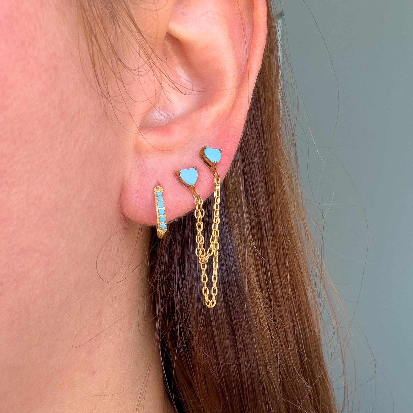 Blue Steel Little Hoops or 2 Hearts Chain Earrings