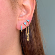 Blue Steel Little Hoops or 2 Hearts Chain Earrings