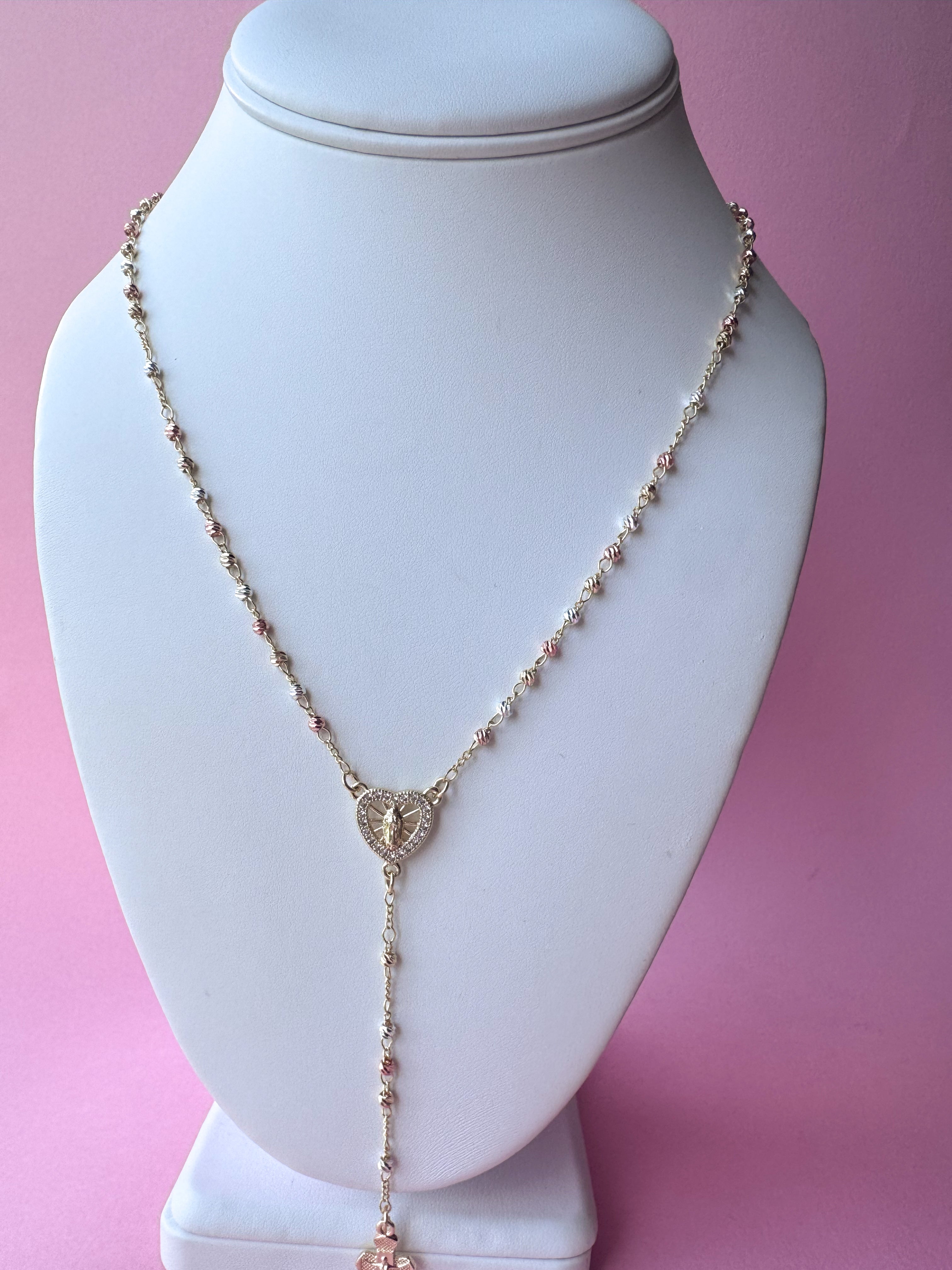 Guadalupe Heart Shape 3 Gold Rosary