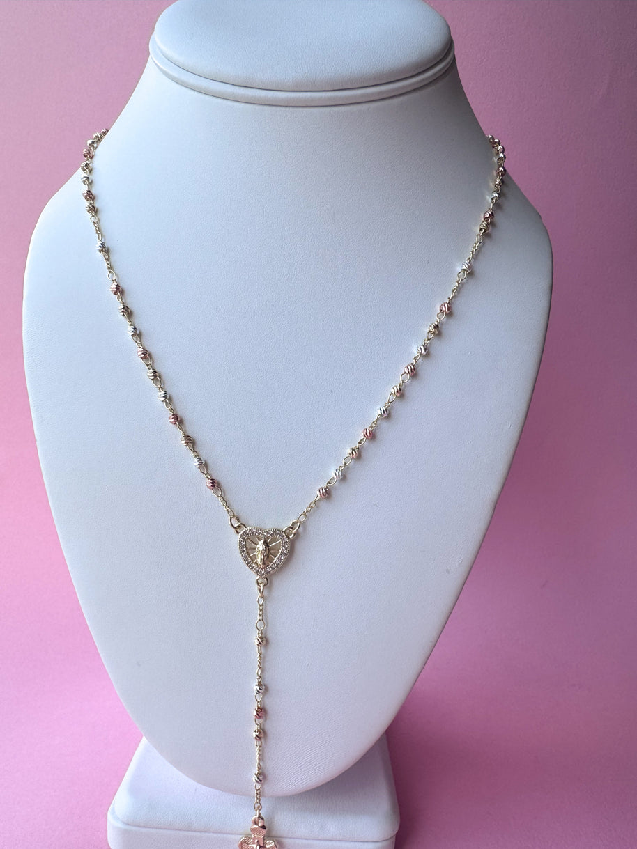 Guadalupe Heart Shape 3 Gold Rosary