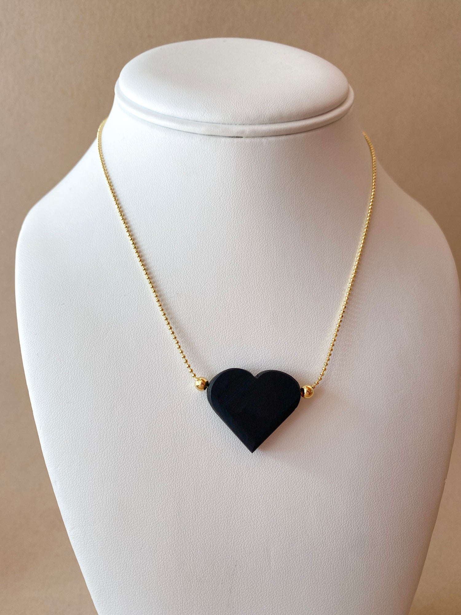 Big Azabache Heart Adjustable Necklace