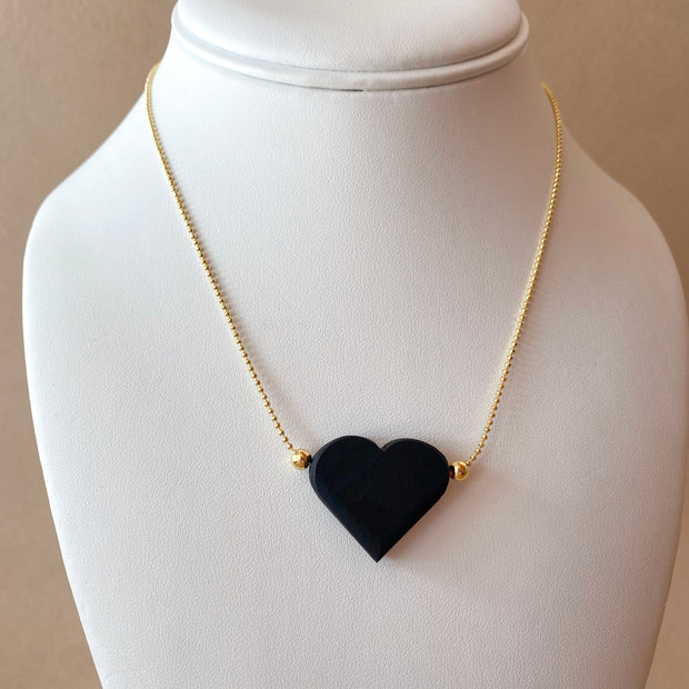 Big Azabache Heart Adjustable Necklace