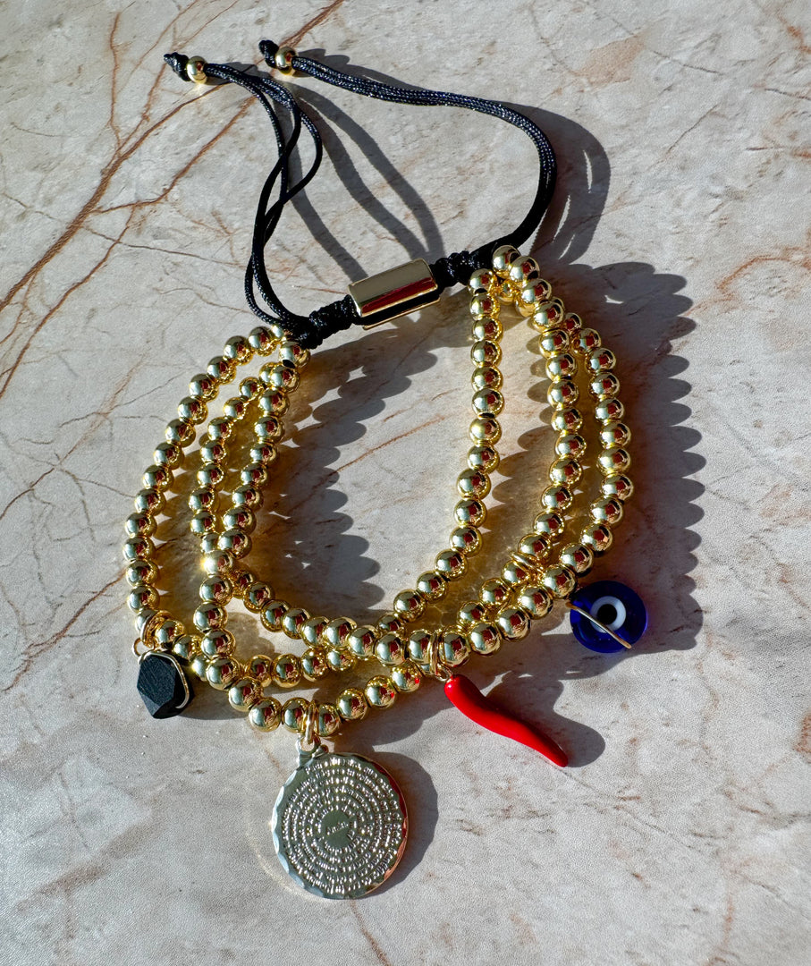 Brazalete Ajustable de 3 balines + Multi Charm