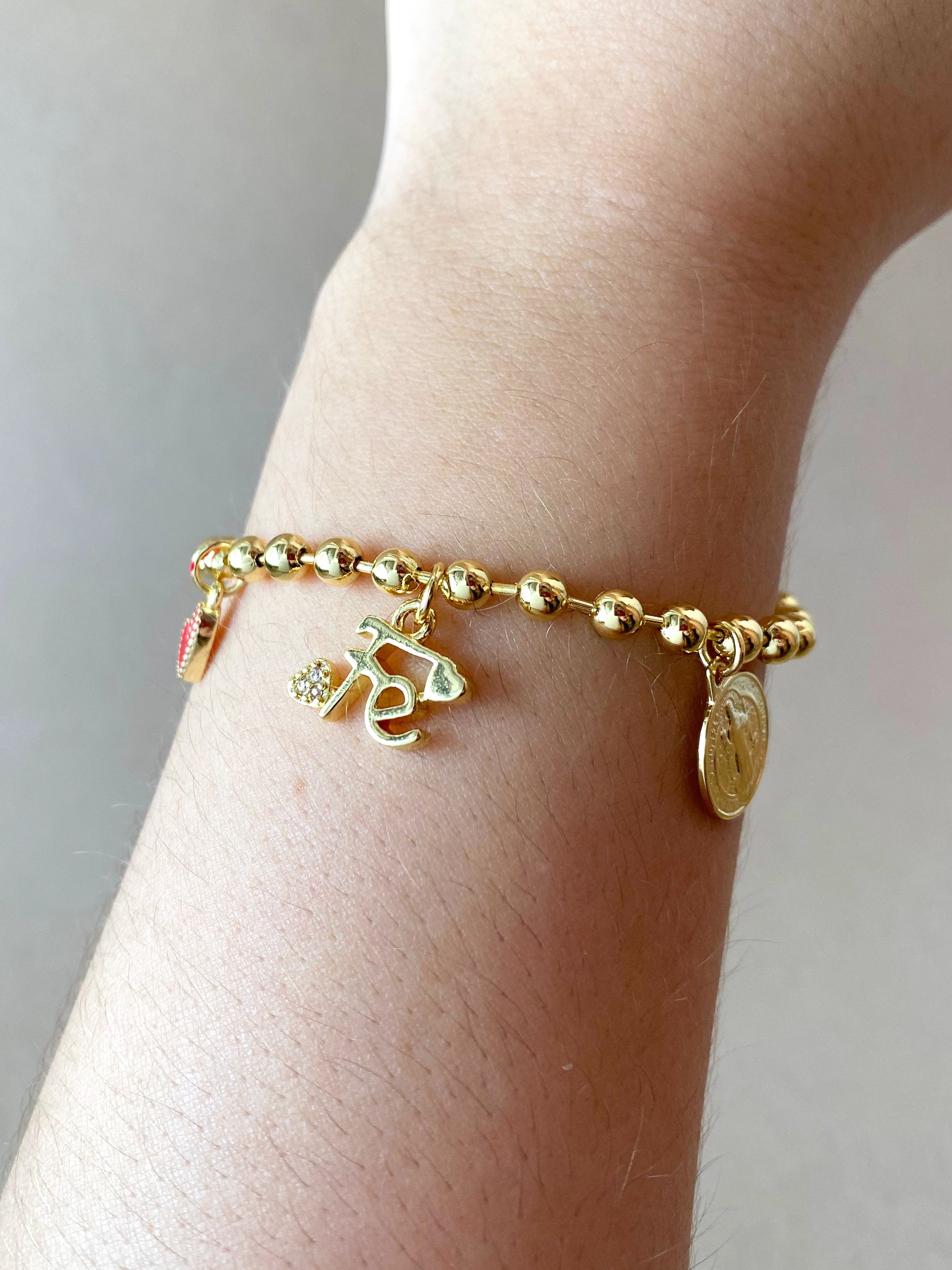 Faith, Red Heart and St Benedict Charms Bracelet