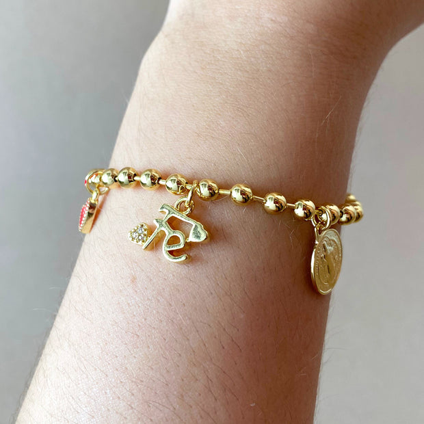 Faith, Red Heart and St Benedict Charms Bracelet