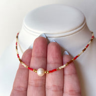 Variety of Multicolor Miyuki, Golden Beads and Pearls Choker Necklace