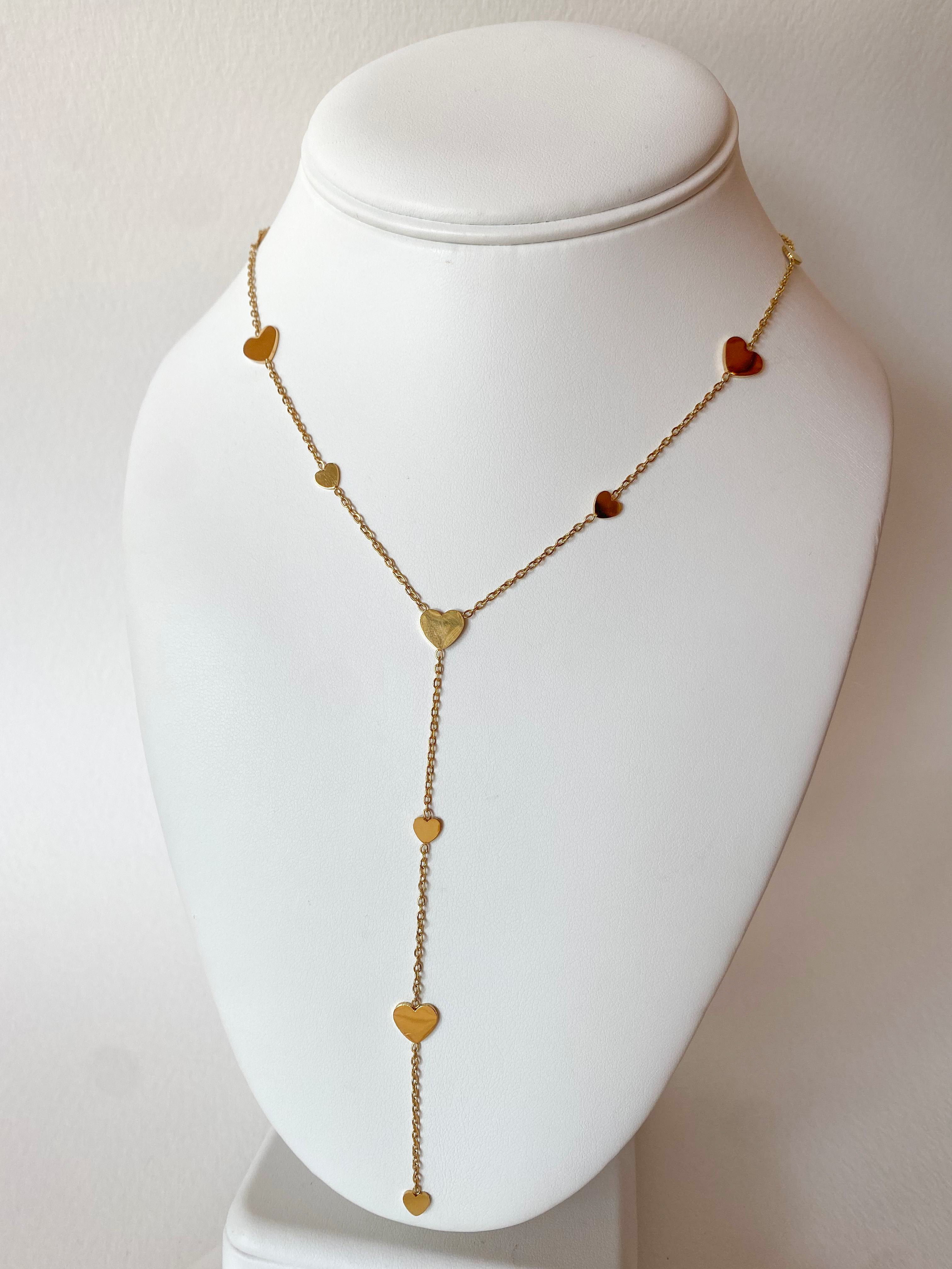 Golden Little & Medium Hearts Pattern Y Necklace