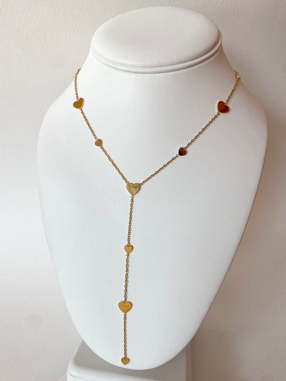 Golden Little & Medium Hearts Pattern Y Necklace