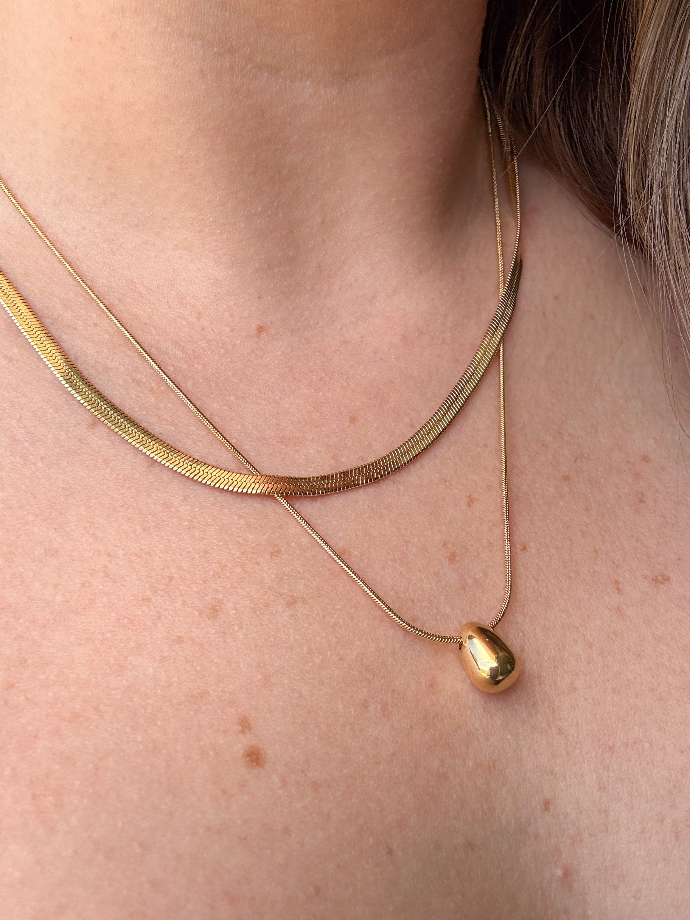 Gold Snake Style Double Chain Necklace