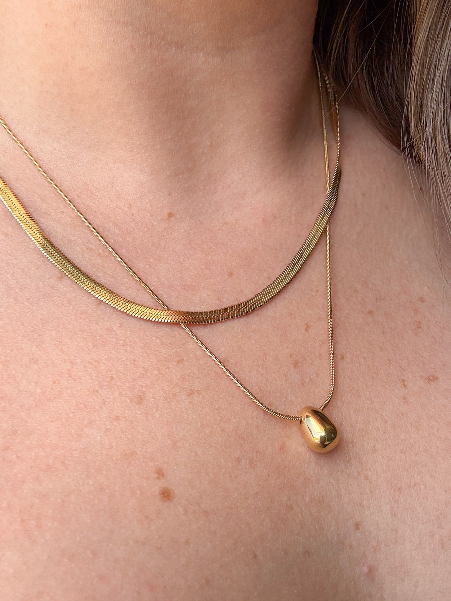 Gold Snake Style Double Chain Necklace