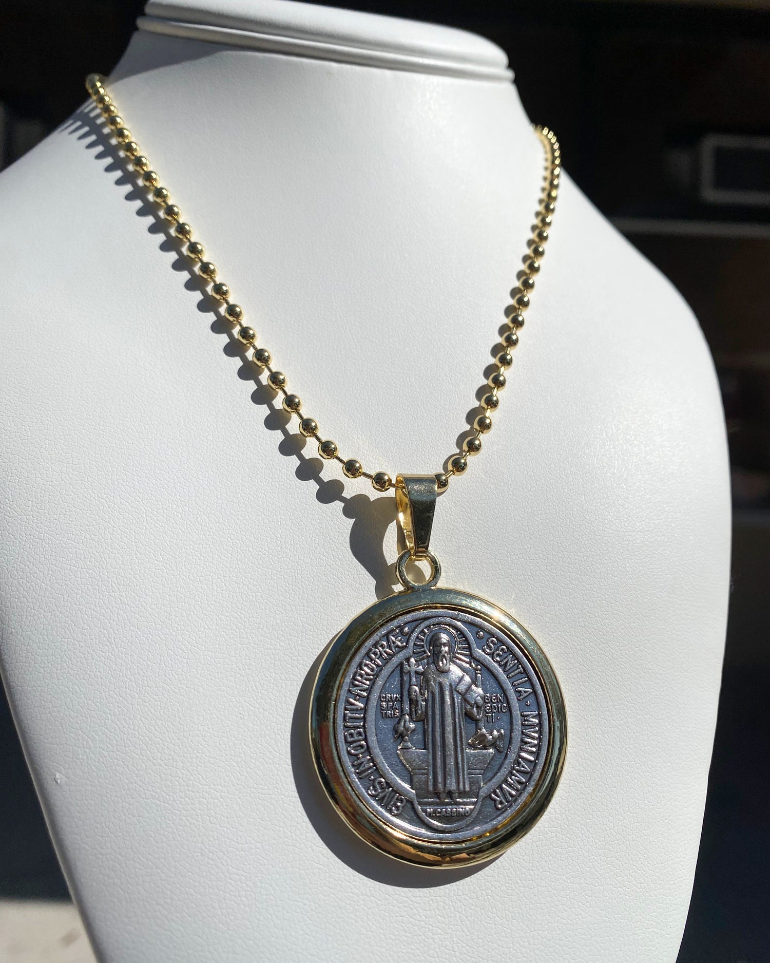 Big St. Benedict Medal 2 Gold Necklace