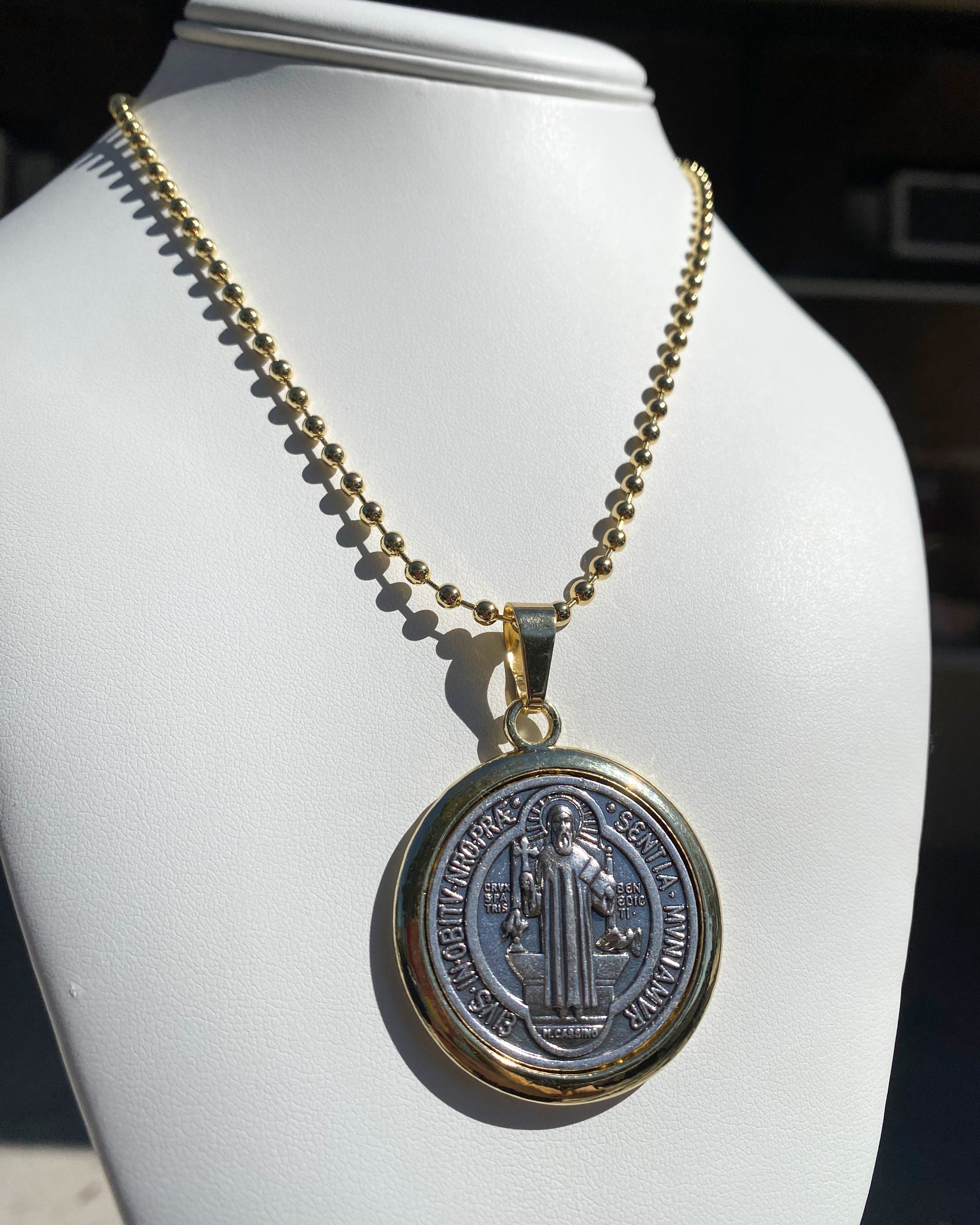 Big St. Benedict Medal 2 Gold Necklace