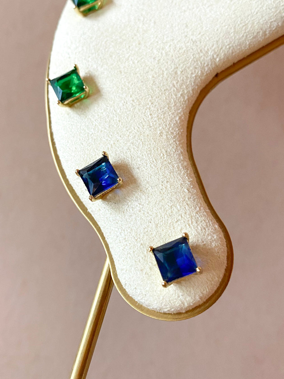 3 Different Colors of Square Crystals Earrings