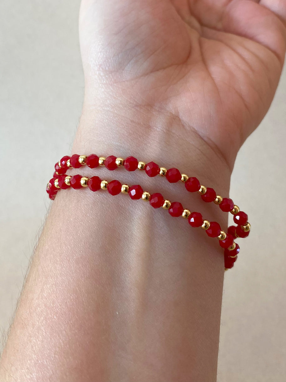 Red Crystals Jesus Fish Charms Elastic Bracelet