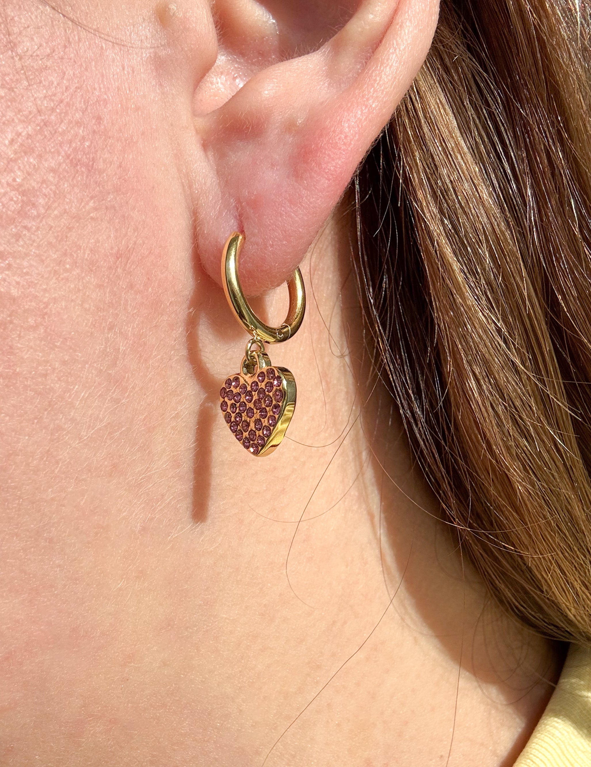Shiny Pink Heart Hoops