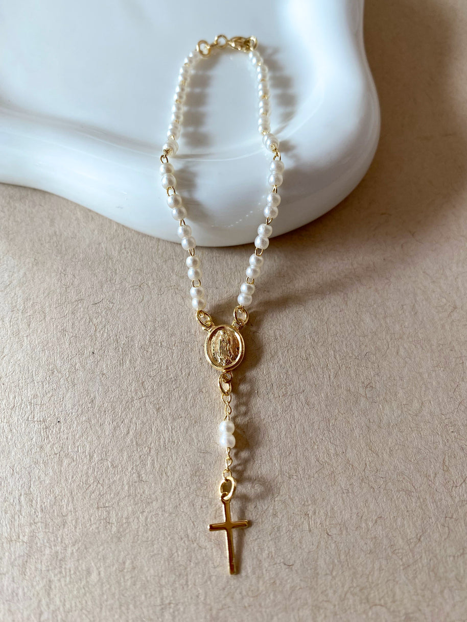 Guadalupe Virgin Pearls Rosary Bracelet
