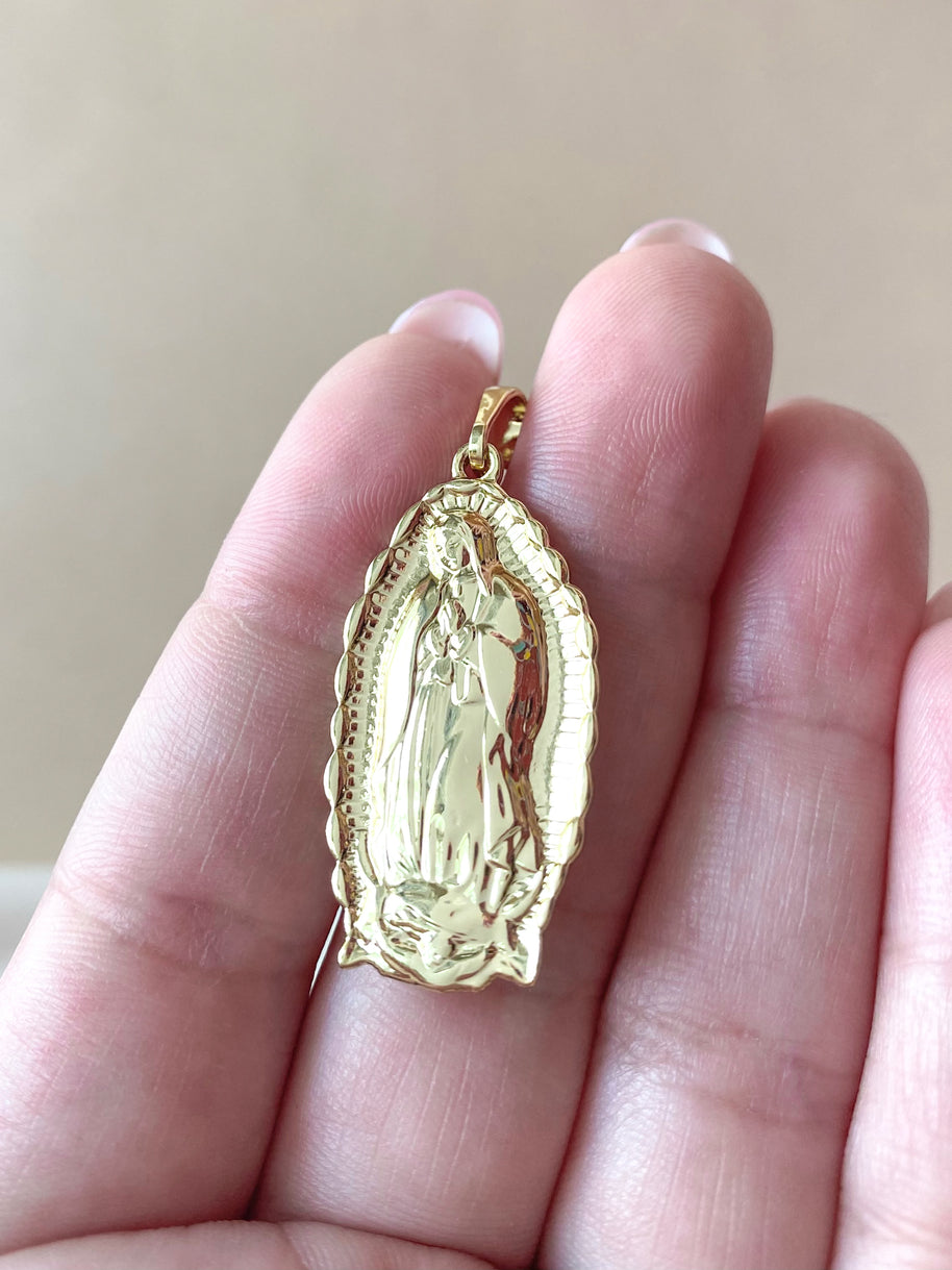Guadalupe Virgin Big Oval Medal Golden Charm