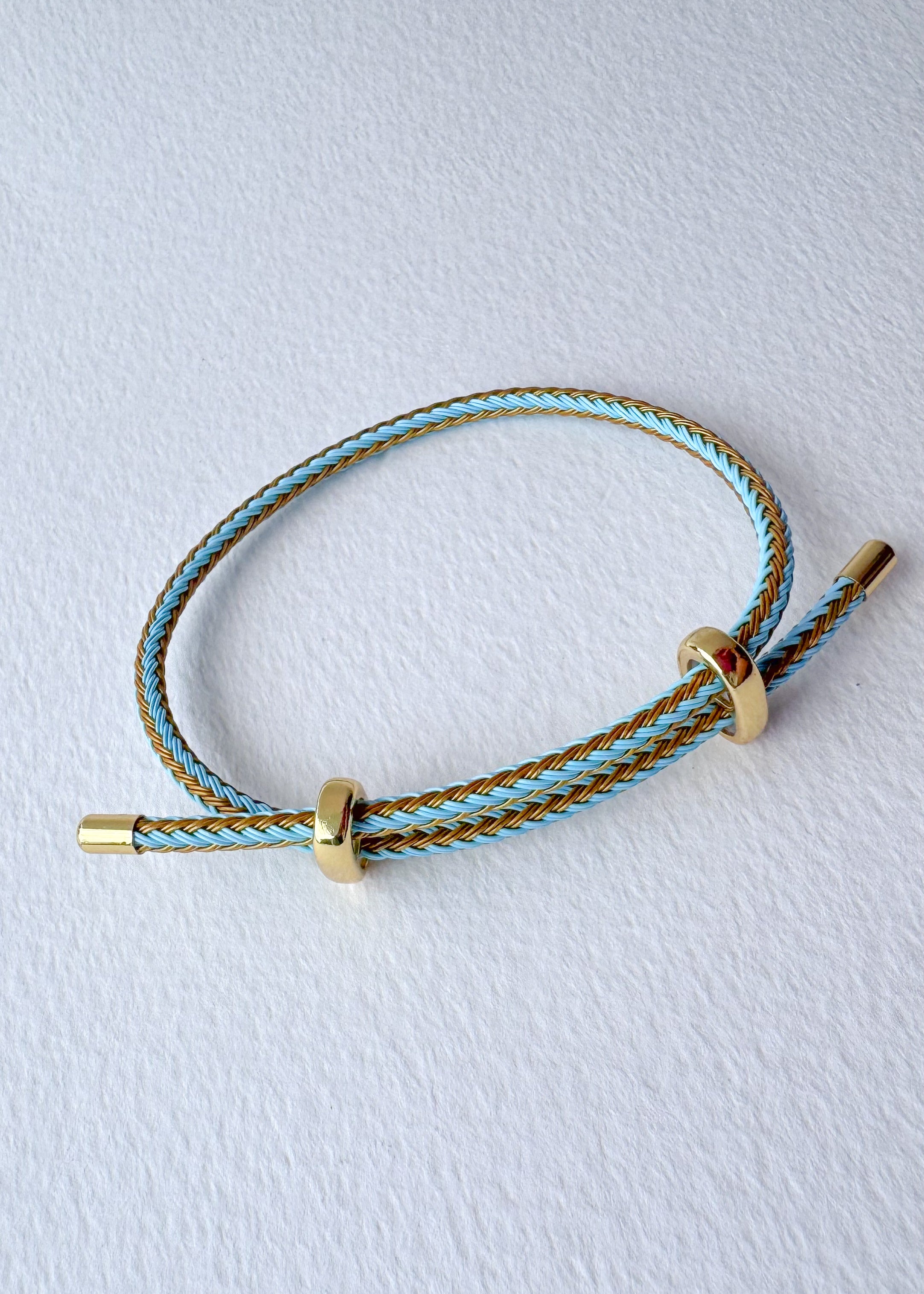 White, Blue and Gold 2 Styles of Leather Adjustable Bracelets