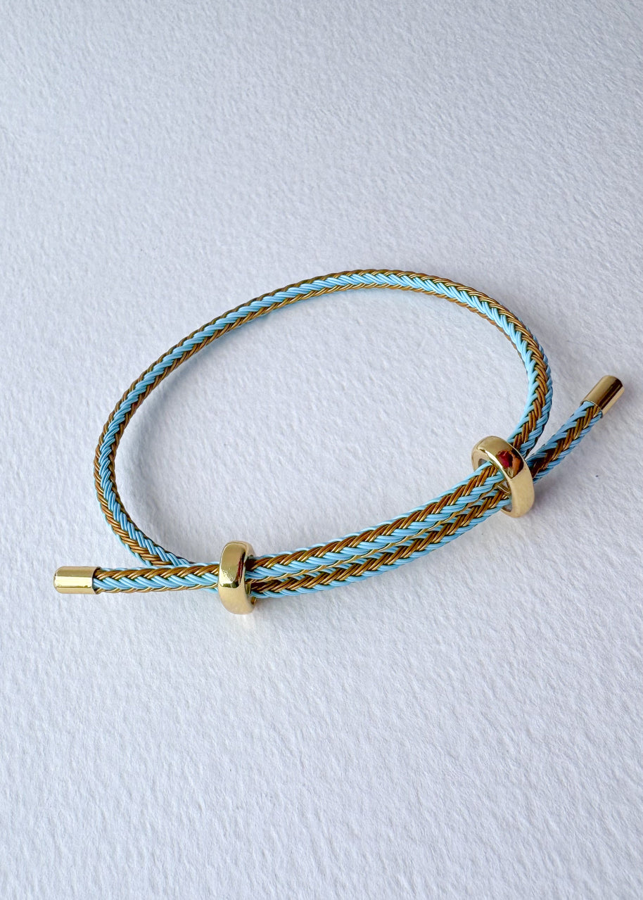 White, Blue and Gold 2 Styles of Leather Adjustable Bracelets