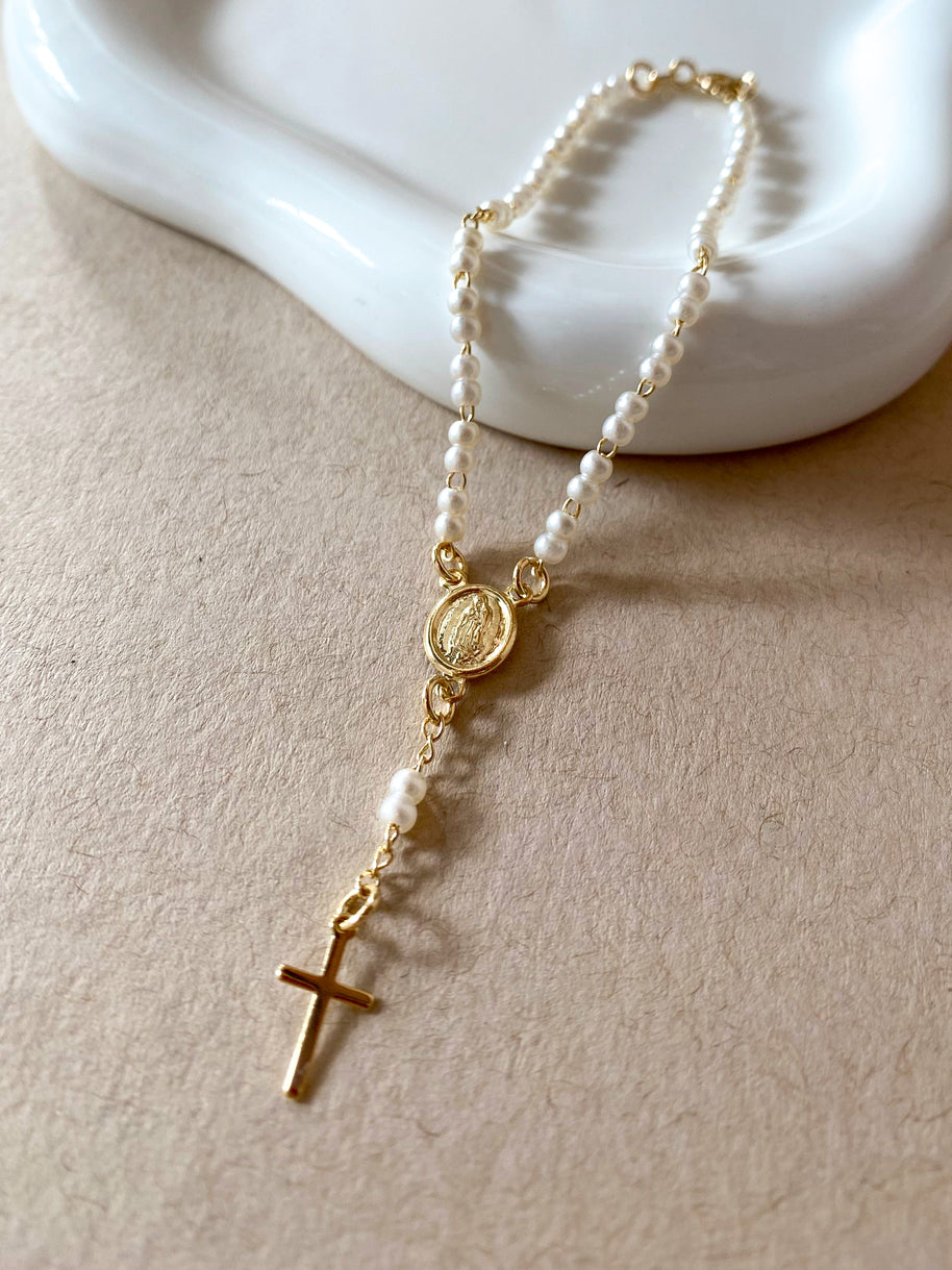 Guadalupe Virgin Pearls Rosary Bracelet