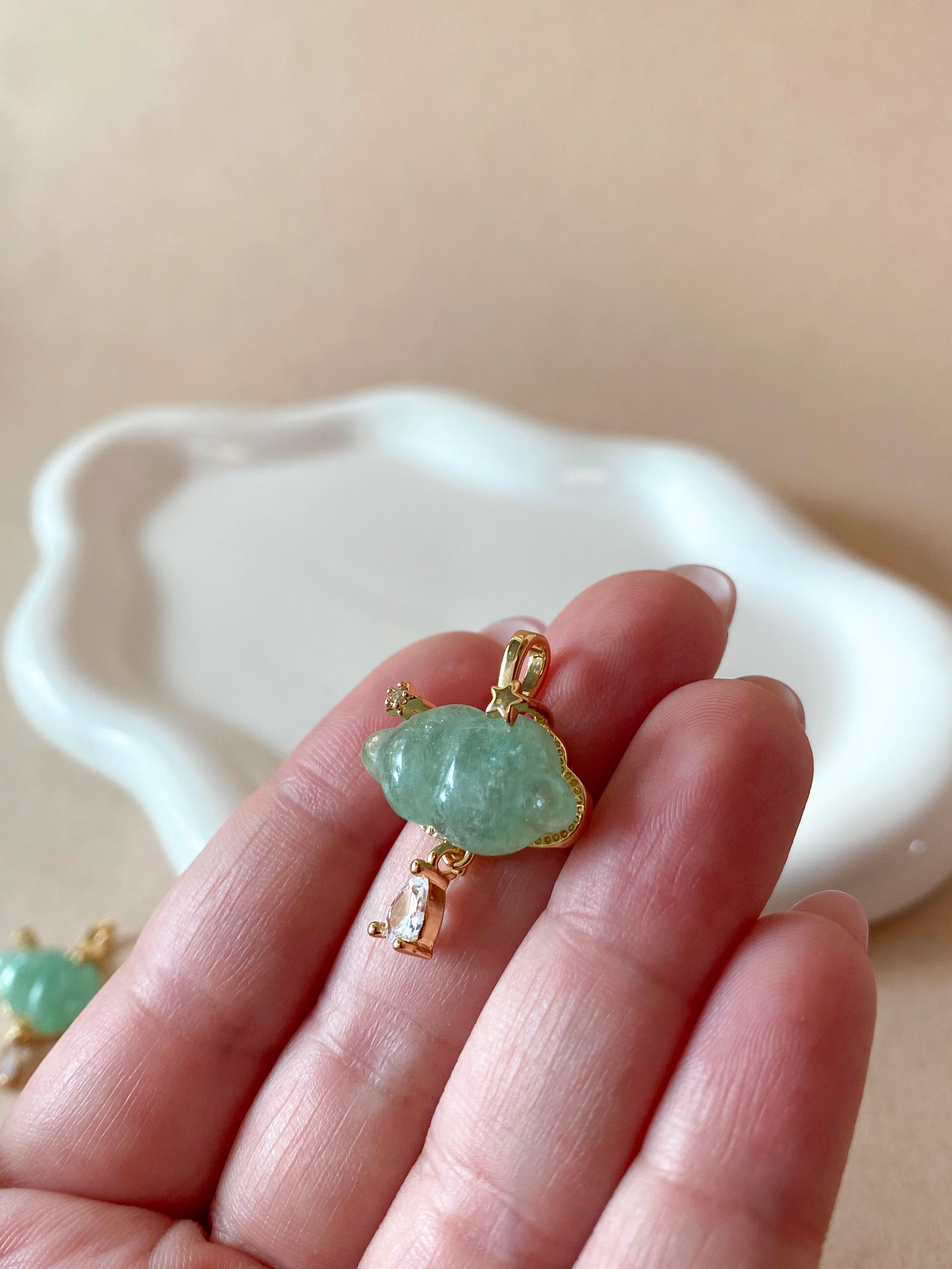 Cloud and Raindrop Crystal Green Charm