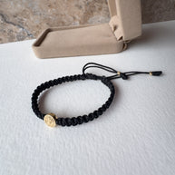 St. Benedict Solitary 18K Solid Gold Medal in Black String Bracelet