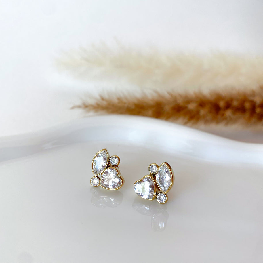 Golden Zircons Heart Style Necklace or Earrings