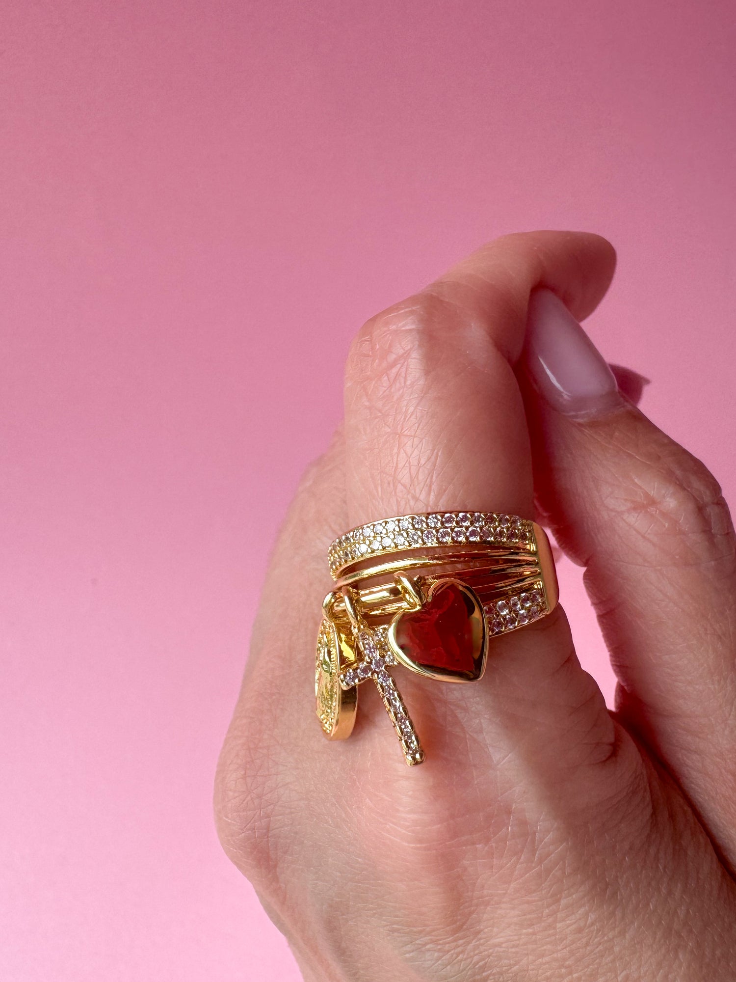Guadalupe Style Cross and Heart Ring